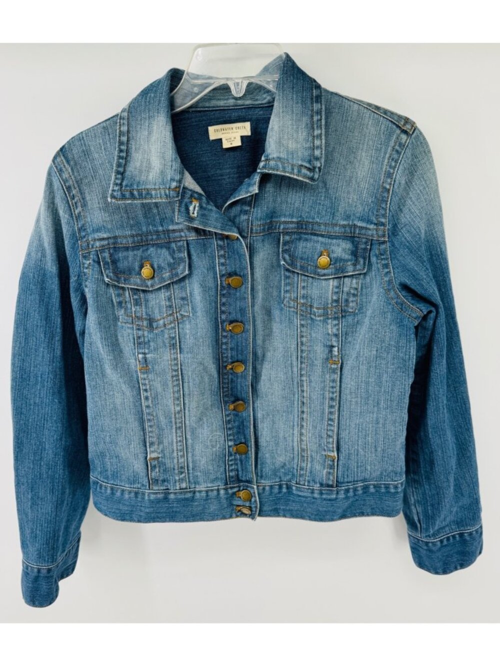 Coldwater Creek Womens Size 8 Blue Denim Trucker Jacket Button Front Distressed